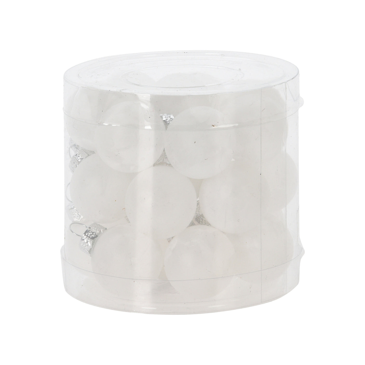 24-pk julekuler i matt hvitt glass 2,5 cm