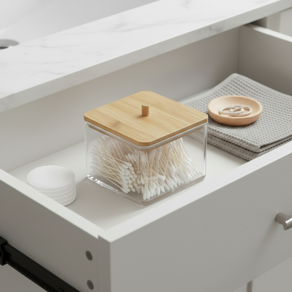 Bambus oppbevaringsboks 9,5x8,5 cm - minimalistisk design for badet

