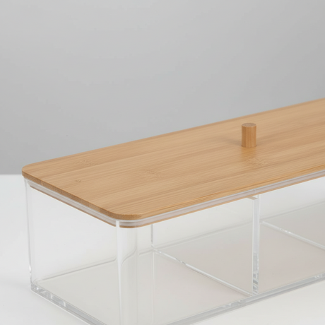 Transparent oppbevaringsboks med FSC-sertifisert bambuslokk - perfekt til makeup og hudpleie