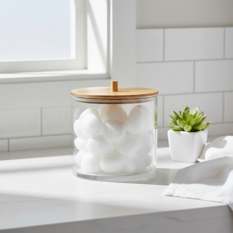 Oppbevaringsboks med bambuslokk 9,5x9,5 cm - kompakt transparent organizer