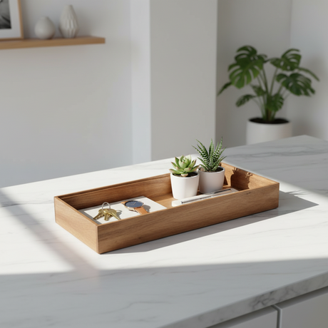 Stabelbar organiseringsbrett i tre/akasie 37,5 x 15 x 5 cm