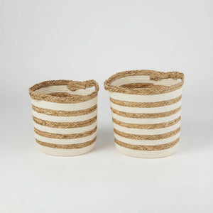 Kurvesett 2 stk med stripet design, håndlaget av gress og bomull