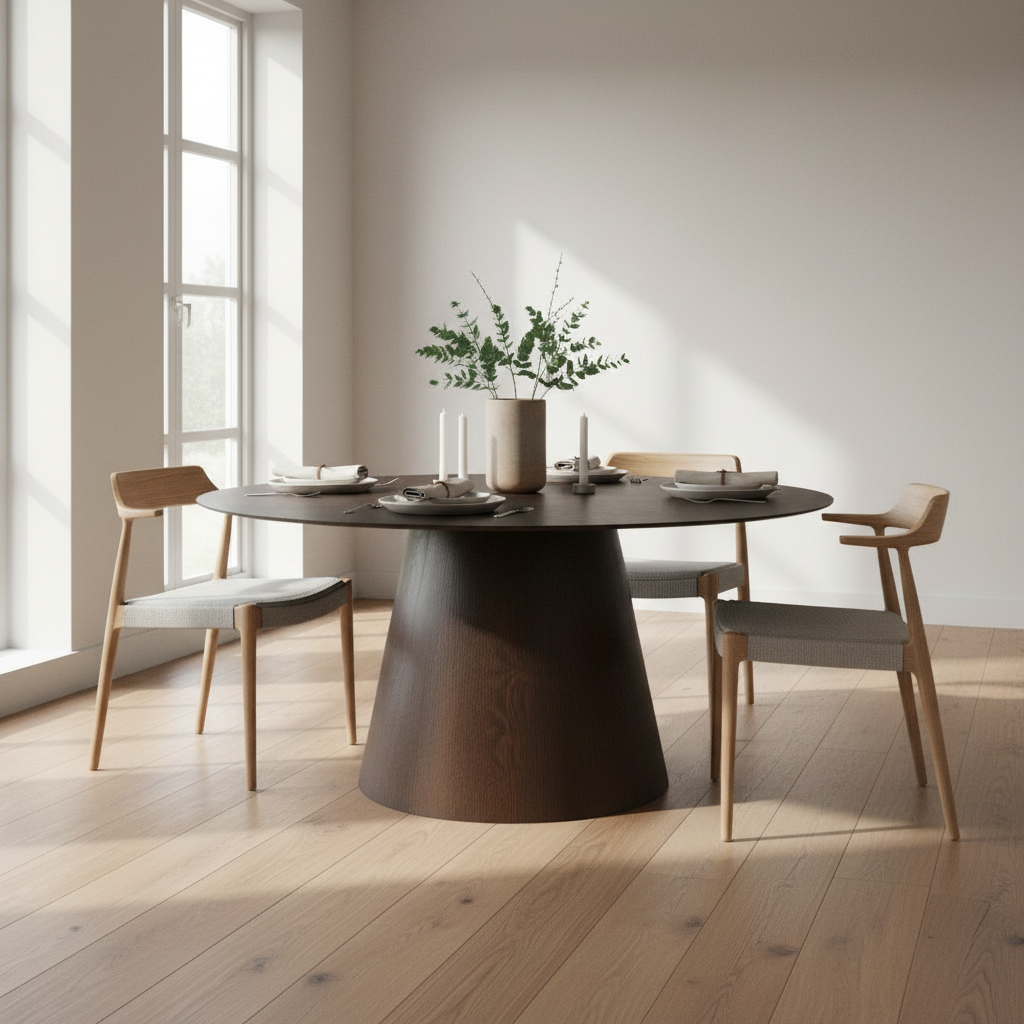 Bolton spisebord valnøtt oval 160 cm med solide base og kvadratisk visning