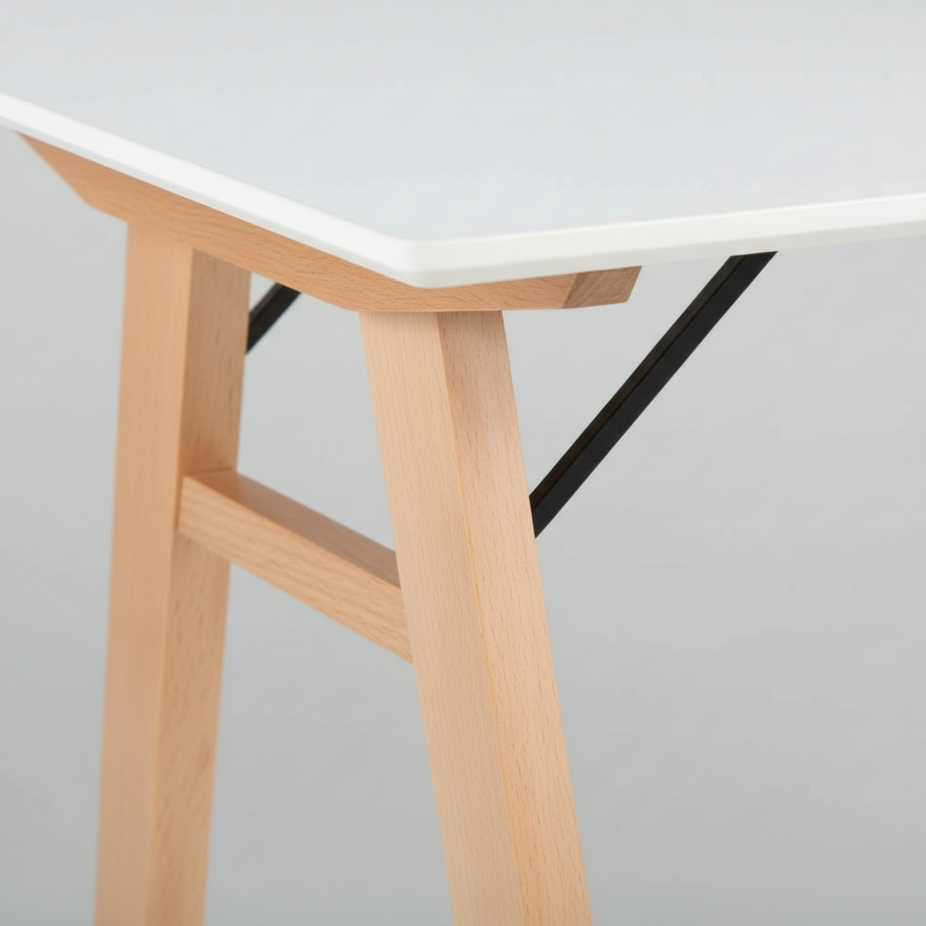 Kvadratisk interiørbilde av hvitt arbeidsbord i hjemmekontor