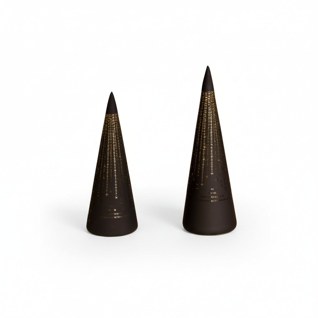 LED lyslykt med sort kjegle og teksten Det lyser - 2-pakning