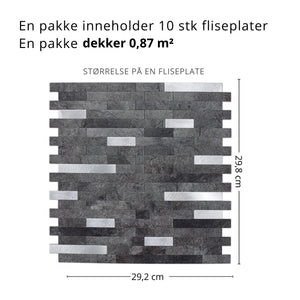 10-pk Stein mørk grå selvklebende veggfliser