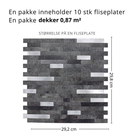 Detaljbilde av Stein mørk grå veggfliser med steinstruktur og aluminiumsinnslag"

