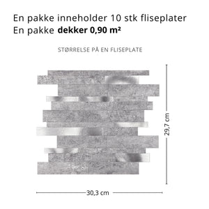 10-pk Stein lys grå XL selvklebende veggfliser