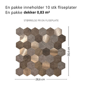 10-pk Mocca hexagon selvklebende veggfliser
