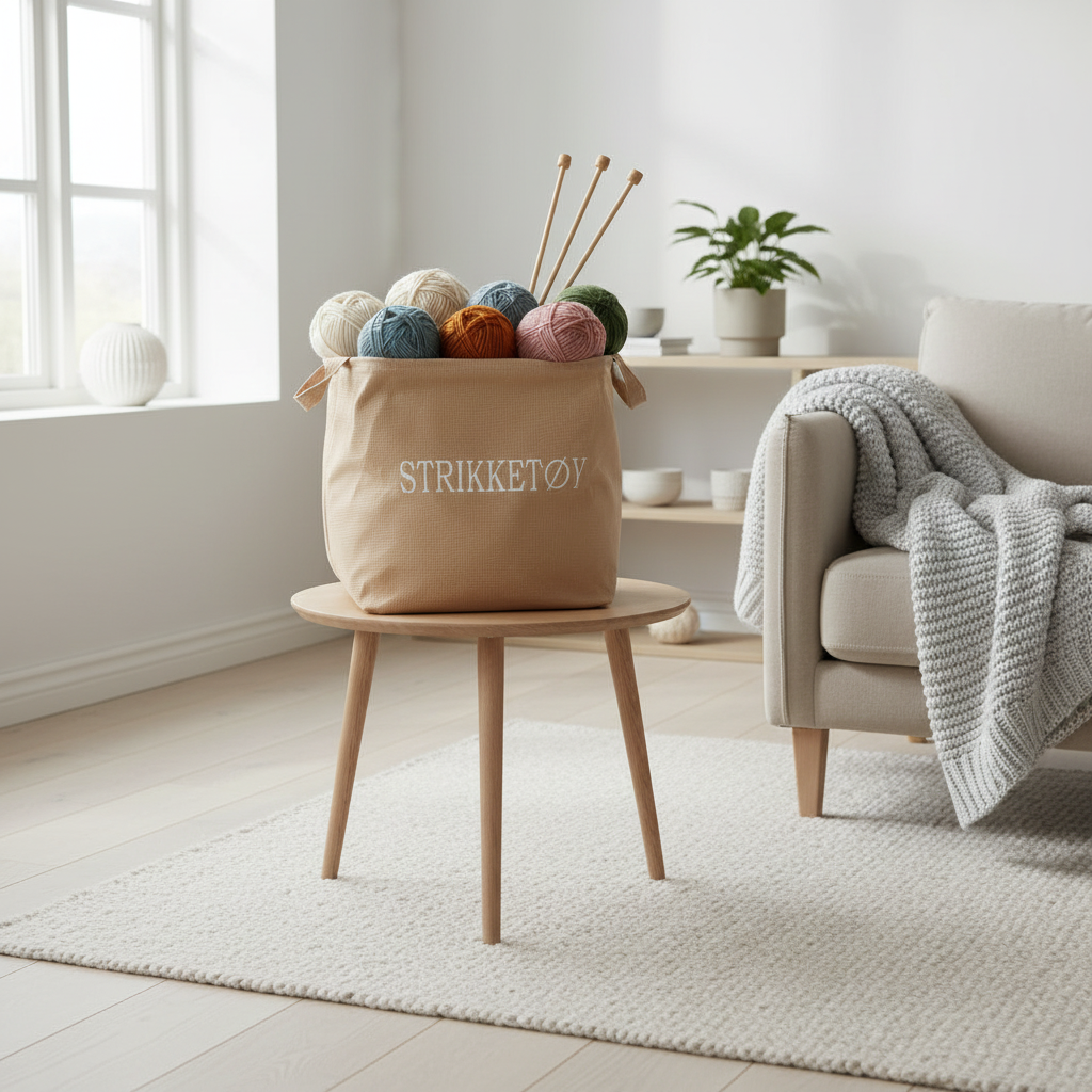 Kurv Strikketøy beige