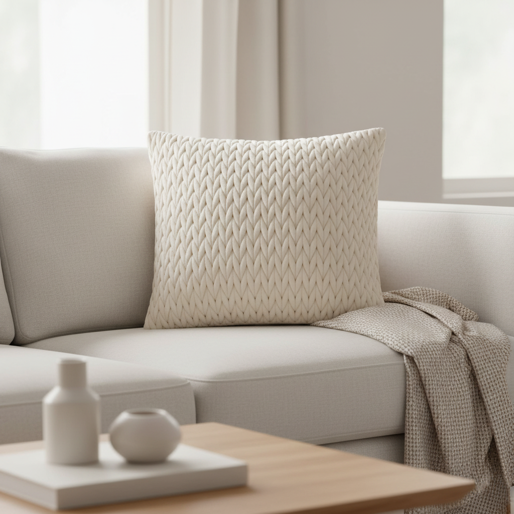 Putetrekk velur flettet krem 45 x 45 cm