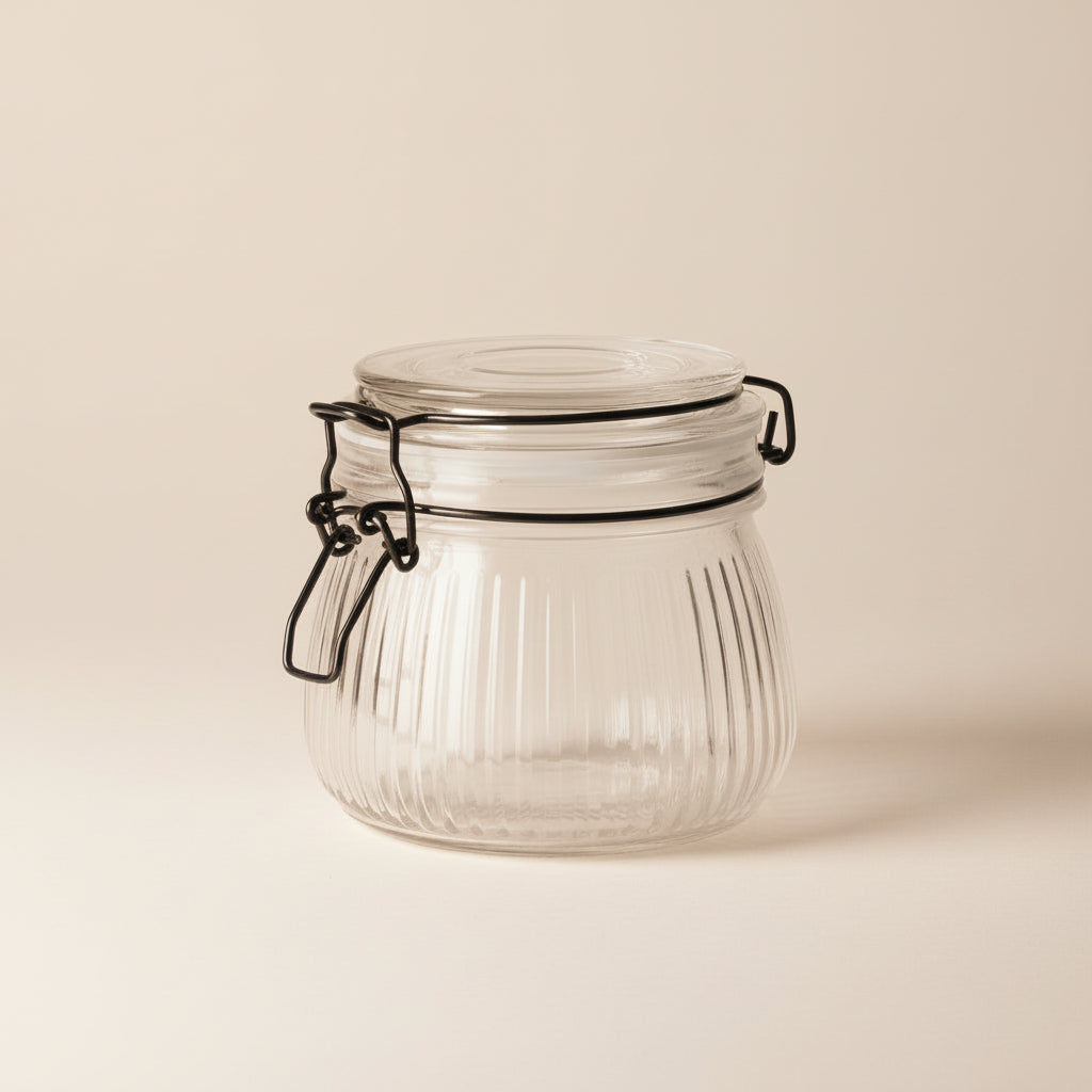 Glasskrukke 500ml med stripet mønster og lufttett lokk 11x11 cm