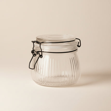 Glasskrukke 500ml med stripet mønster og lufttett lokk 11x11 cm