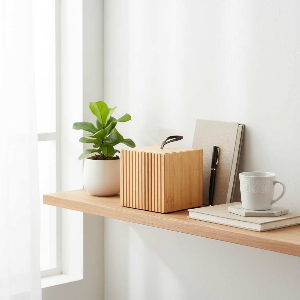 Kompakt bambus oppbevaringsboks til smykker og småting