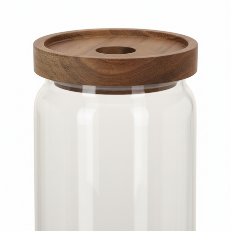 Kjøkkenoppbevaring glass og tre - 1,5 liter glasskrukke med lokk"
