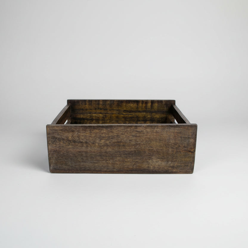 Premium oppbevaringskurv mangotre 31x25 cm - varm sort brunsort finish i nordisk stil