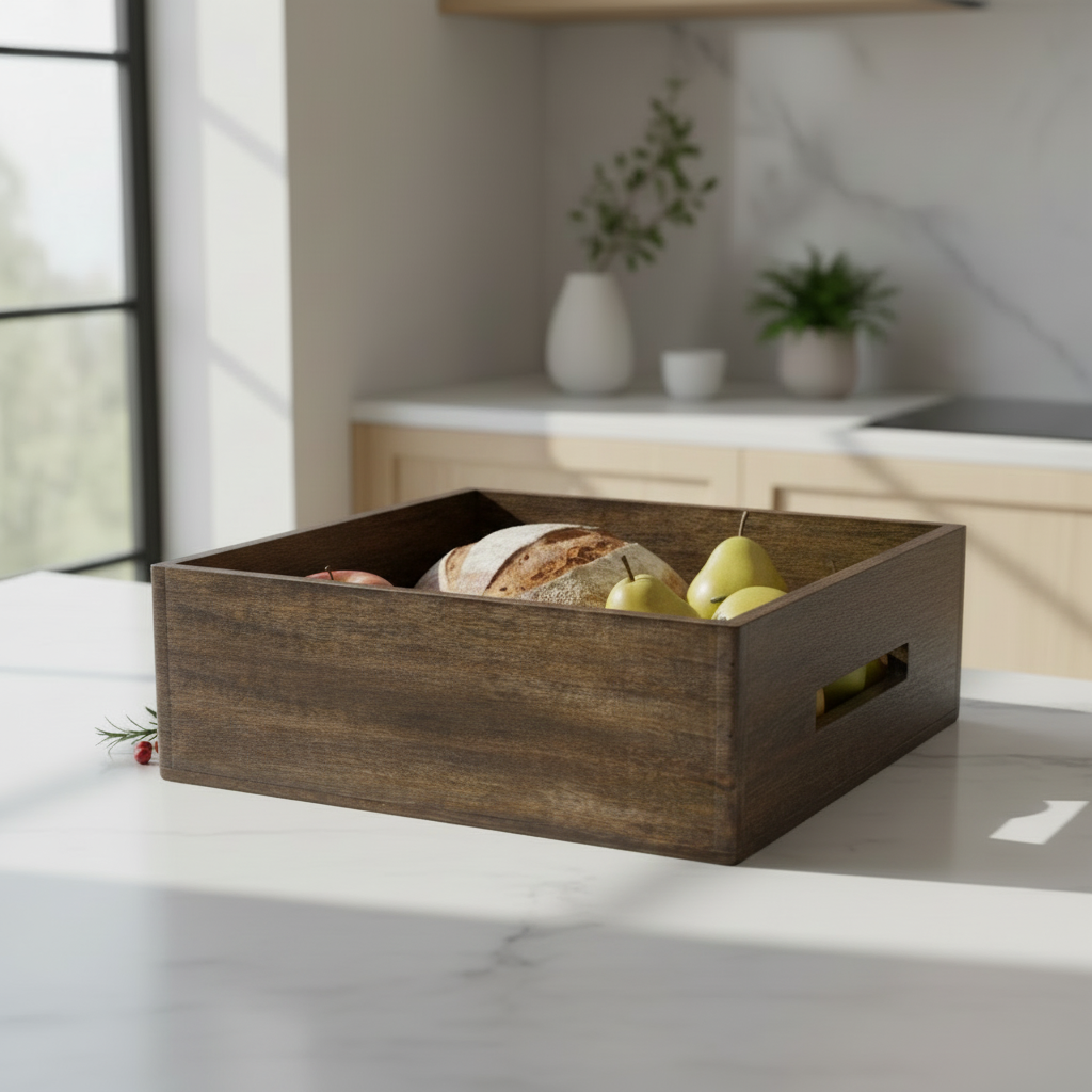 Håndlaget kurv i solid mangotre - sort brunsort finish med organisk skjønnhet