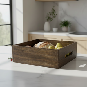 Håndlaget kurv i solid mangotre - sort brunsort finish med organisk skjønnhet