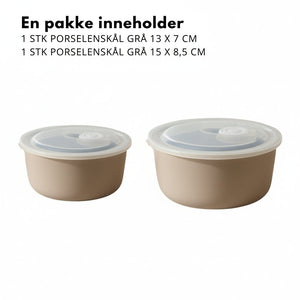 2 - pk Porselenskål med lokk og ventil beige - Lindas Dekor