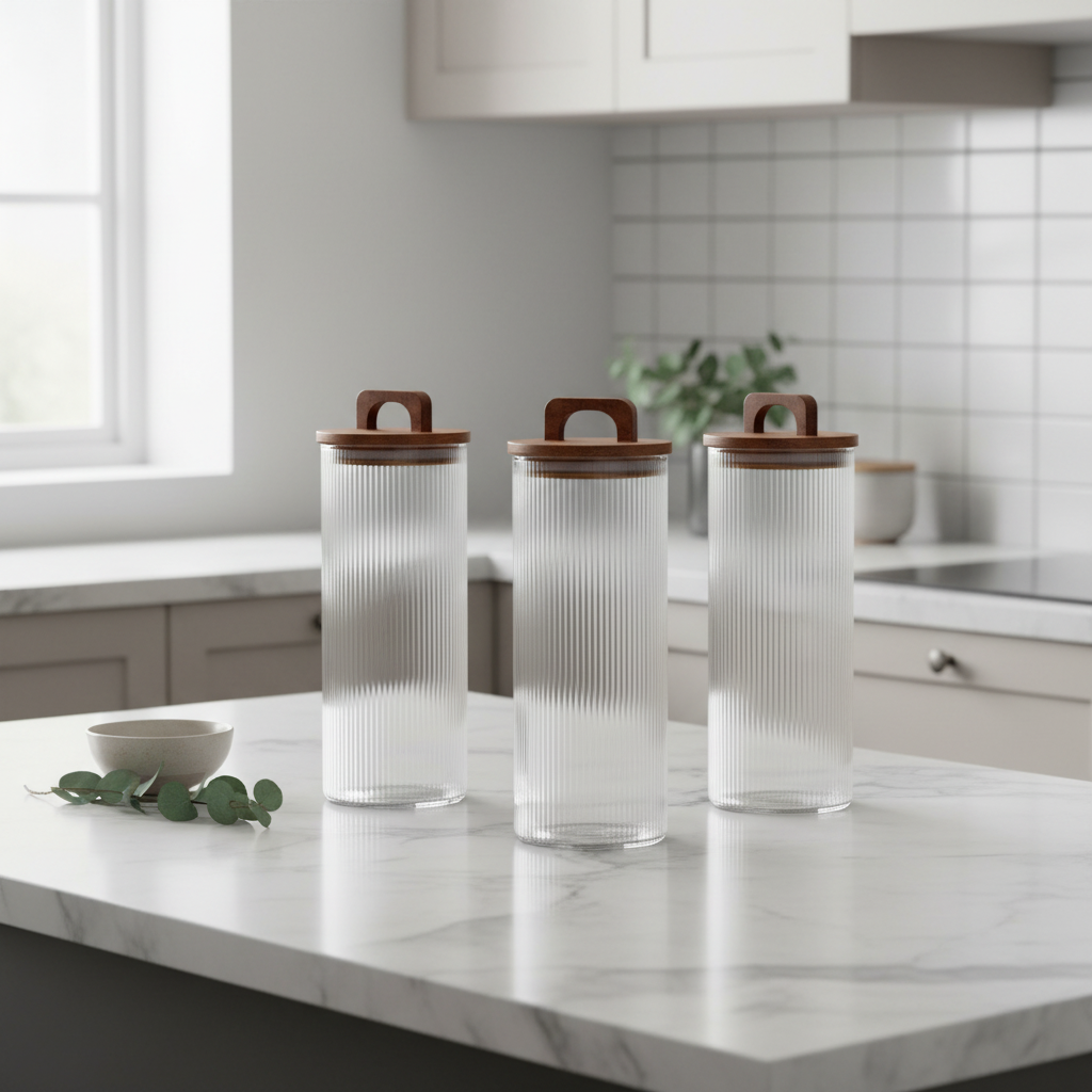 3-pk krukke rillet glass 1650 ml