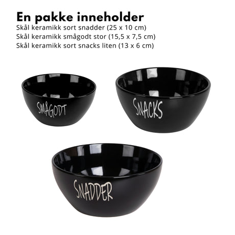 Skålsett i sort keramikk stylet med godis for moderne borddekking