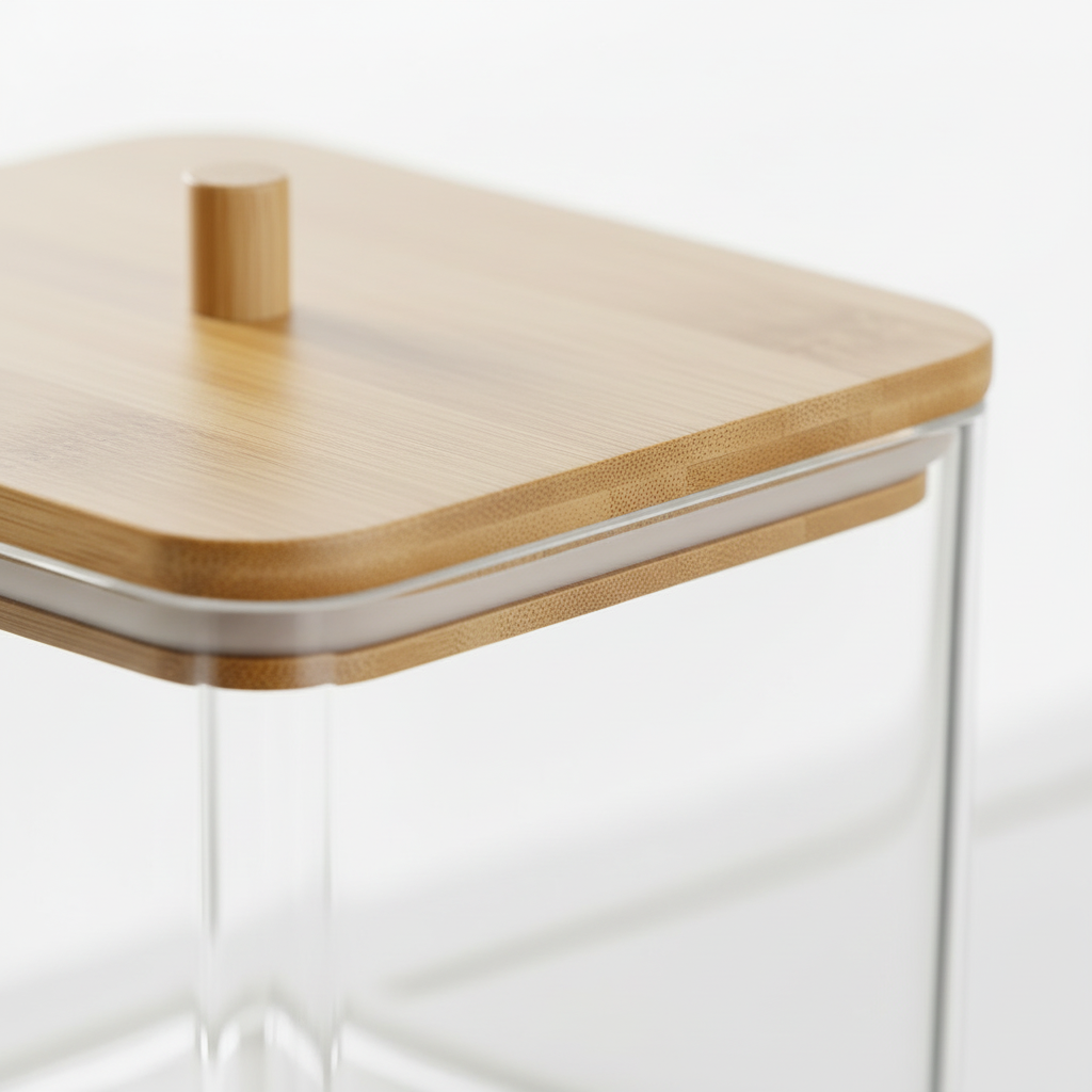 3-pk oppbevaringsbokser akryl med bambuslokk