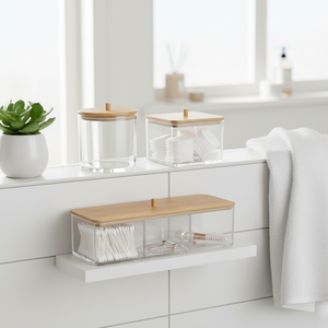 3-pk oppbevaringsbokser akryl med bambuslokk