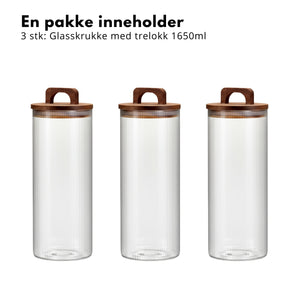 3-pk krukke rillet glass 1650 ml
