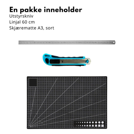 Skärmatta A3 30x45 cm svart linjal rostfritt stål verktygskniv verktygspaket