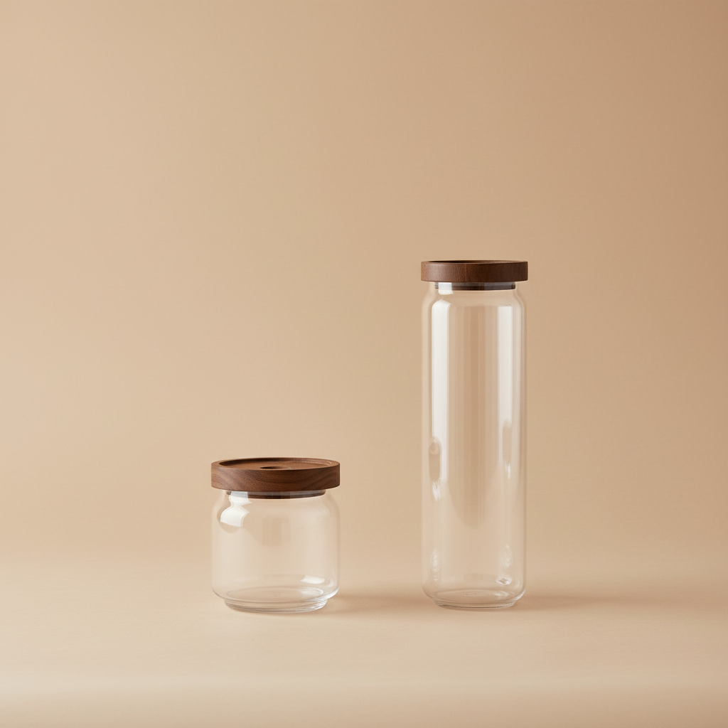 Glasskrukker trelokk 2-pack 0,4 l 1,5 l akasietre kjøkken oppbevaring krydder