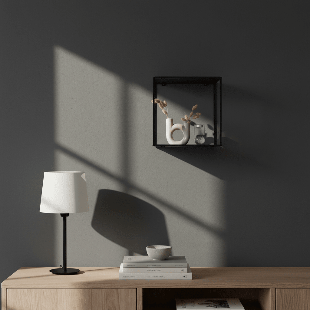 Vita vegghylle svart sort ramme 36 x 36 cm - Lindas Dekor
