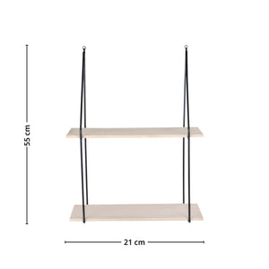 Sidevinkel av Haag vegghylle, viser dybde 21 cm og oppheng med sort stroppeform