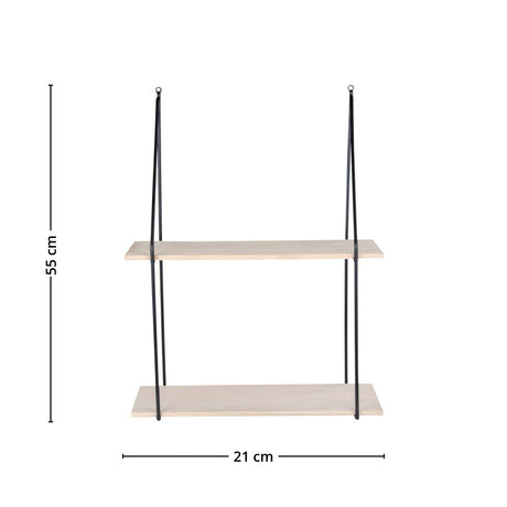 Sidevinkel av Haag vegghylle, viser dybde 21 cm og oppheng med sort stroppeform