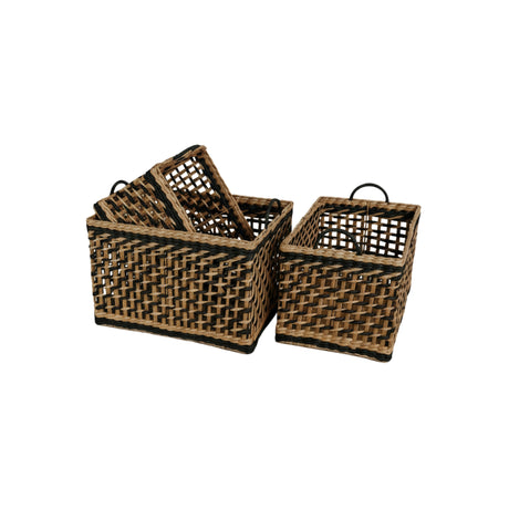 Flettet kurv natur og sort 3 størrelser - oppbevaring til stue og soverom