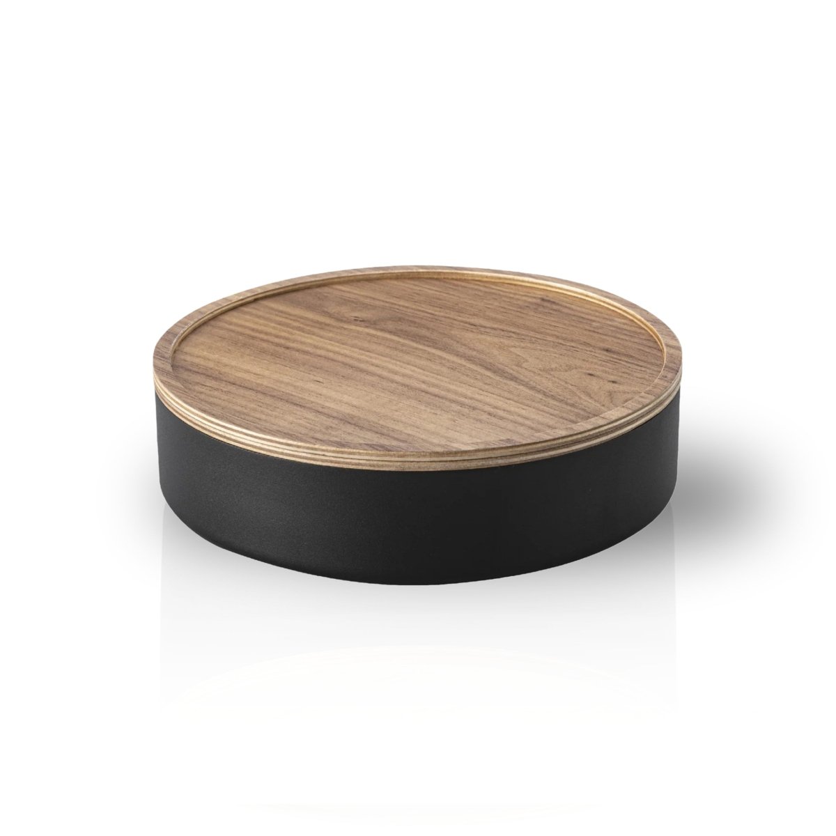 Oppbevaringsboks rund med lokk sort 22 cm x 6 cm - Lindas Dekor
