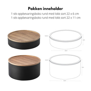 2-pk oppbevaringsbokser rund med lokk sort
