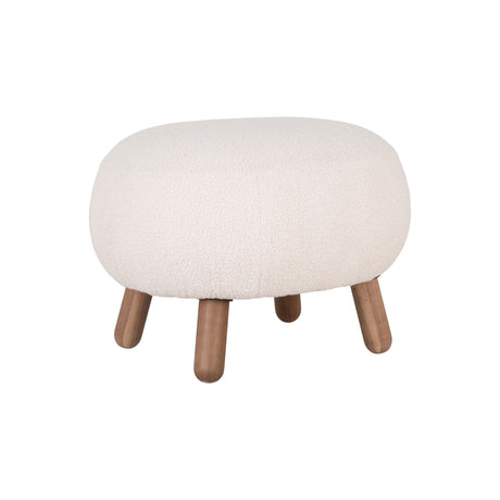 Savona fotskammel i hvit teddy med treben foran sofa