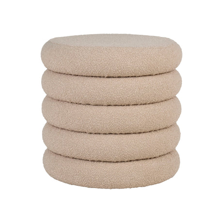 Brooklyn puff med oppbevaring i beige bouclé på hvit bakgrunn