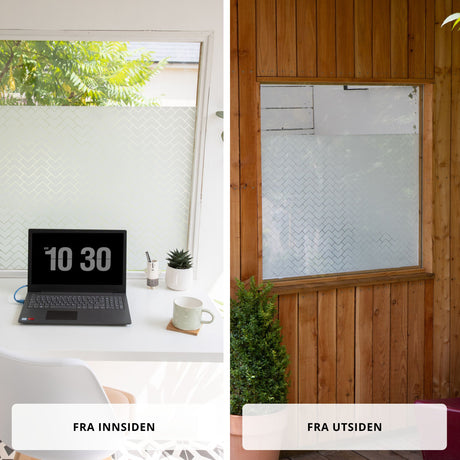 Martine vindusfolie med geometriske linjer på baderomsvinduer
