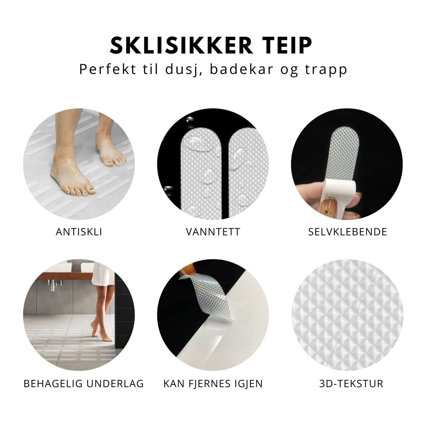 Selvklebende antiskli striper, gjennomsiktig 24-pk