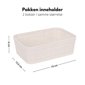 2-pk Oppbevaringskurv sandfarget 19 x 13,5 x 6cm