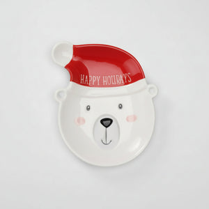 tallerken i keramikk med isbjørn og nisselue juledesign