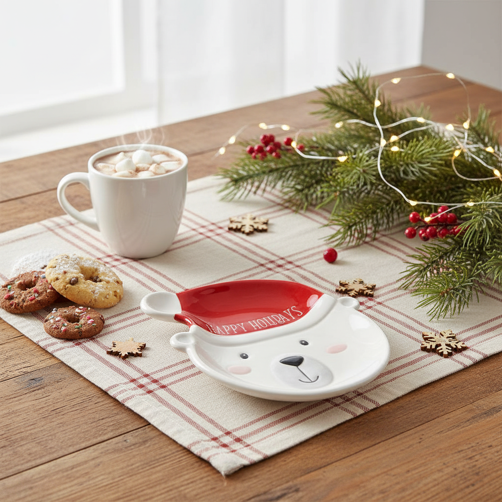 juletallerken formet som isbjørn med rød lue