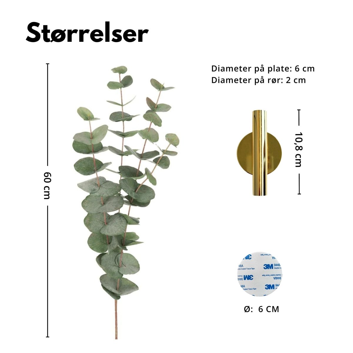 Eucalyptus & Manhattan veggvase, gull - Lindas Dekor