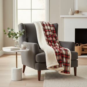 Pledd rutet rød God Jul sherpa