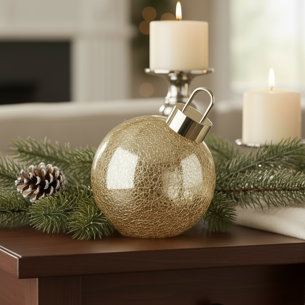 Stor julekule med LED-lys, gull 15 cm