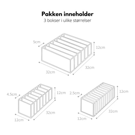 3-pk oppbevaringsbokser til garderobe