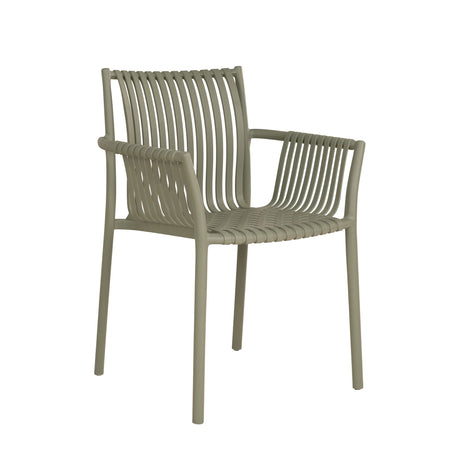 Tulsa hagestol i grønn polypropylen med armlener på hvit bakgrunn