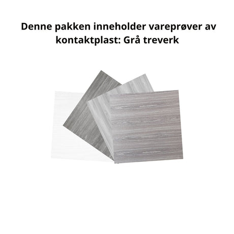 Vareprøvepakke av grått treverksfarget kontaktplast. 