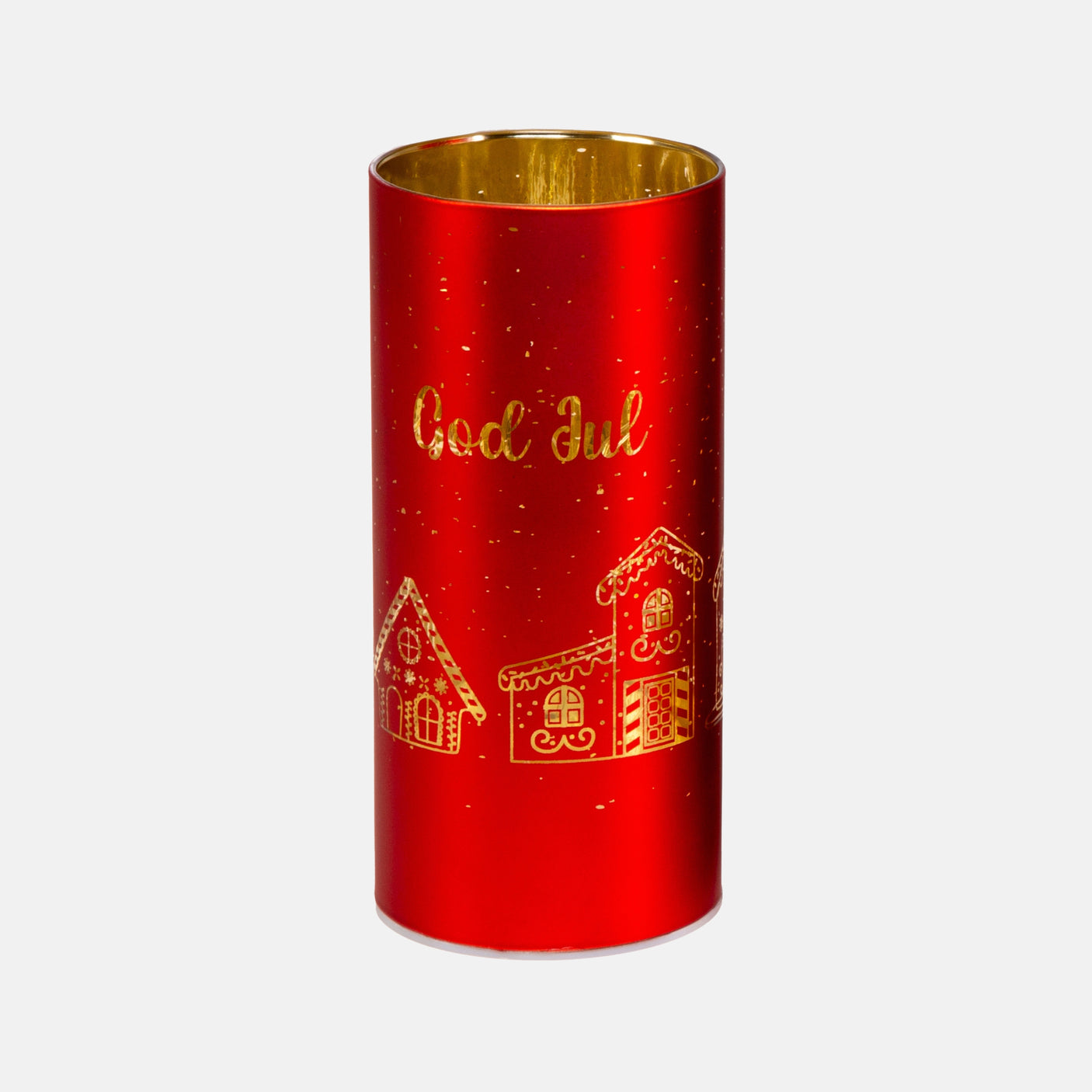 Batteridrevet LED-lykt med julemotiv og gullglød